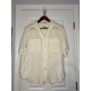Picket and Post Womens 20W Cream Button Up Shirt Plus Size Lightweight Blouse